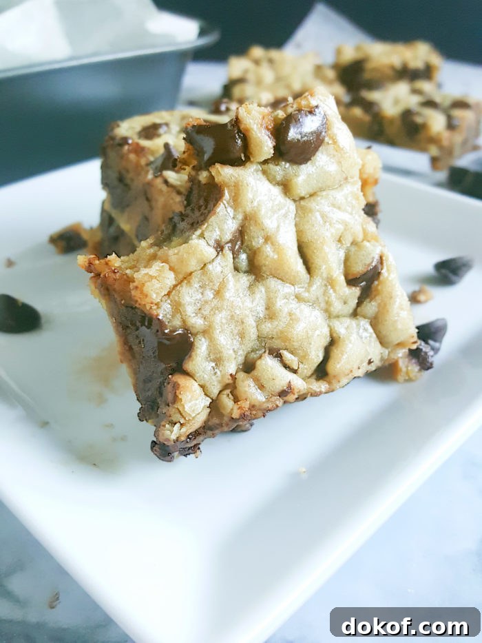 Chewy Chocolate Chip Blondies Recipe for Fudgy Bars 3 Chewy Brown Sugar Chocolate Chip Cookie Blondies - This easy recipe for dense, gooey, chewy Chocolate Chip Blondies is so simple and delicious. It'll become your new favorite go-to recipe for a no-fuss sweet treat or dessert.