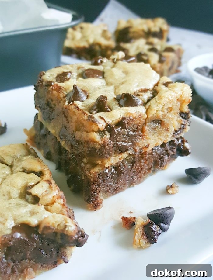 Chewy Chocolate Chip Blondies Recipe for Fudgy Bars 4 Chewy Brown Sugar Chocolate Chip Cookie Blondies - This easy recipe for dense, gooey, chewy Chocolate Chip Blondies is so simple and delicious. It'll become your new favorite go-to recipe for a no-fuss sweet treat or dessert.