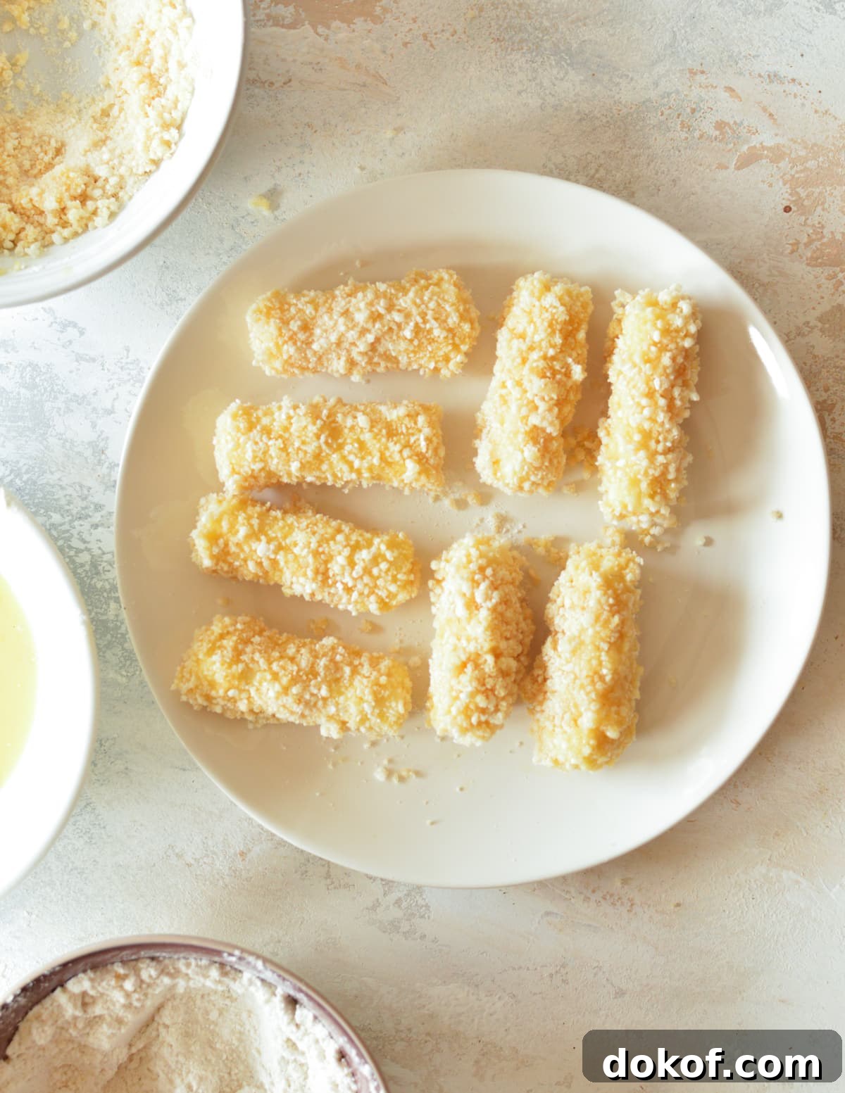 coated cheese sticks on a clean plate