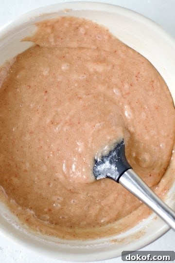Flour fully folded into the ruby chocolate brownie batter.