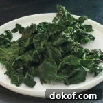 Close up of plate of air fried kale chips