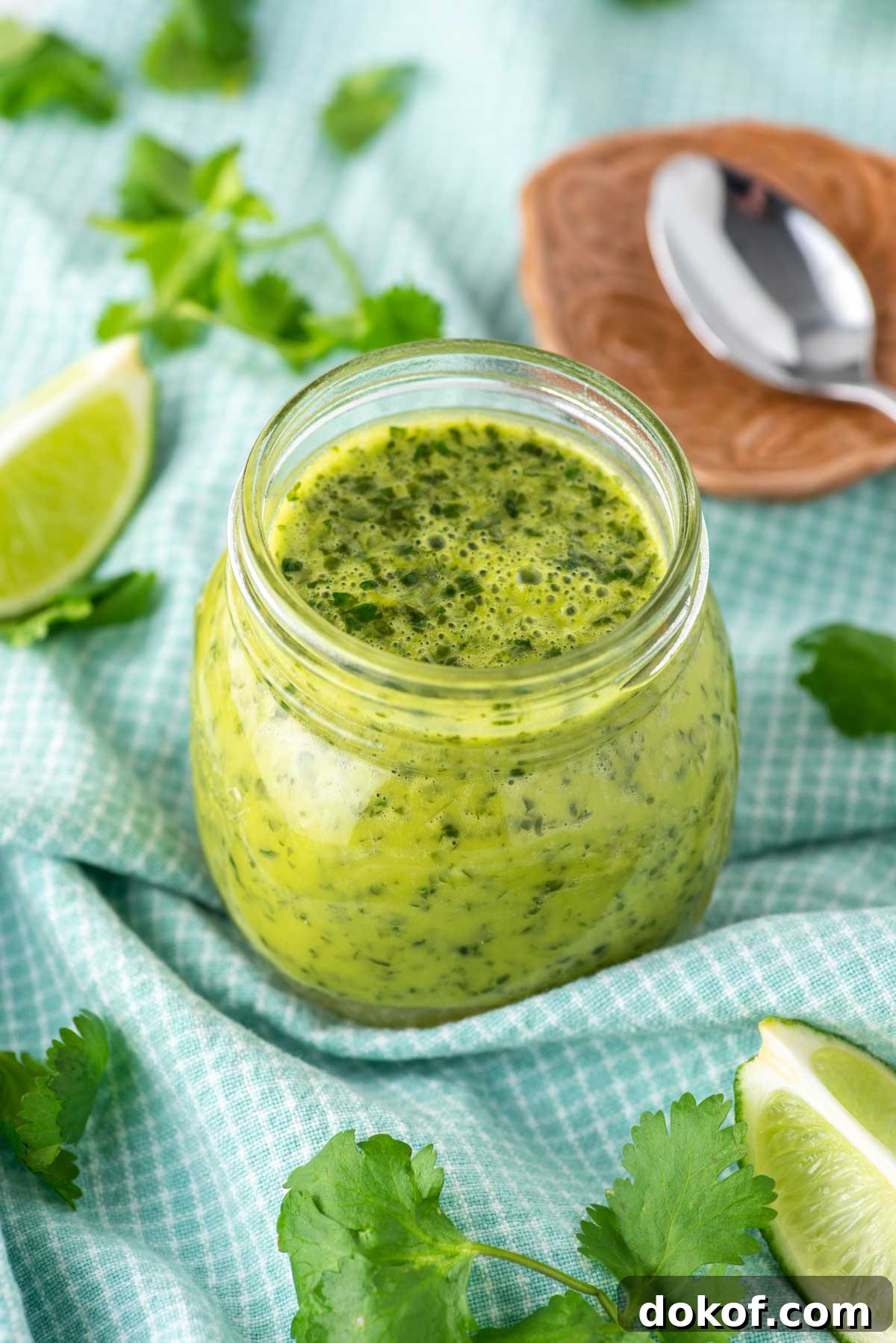 cilantro lime vinaigrette in glass jar