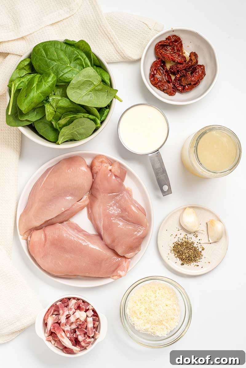 Ingredients to make chicken Tuscany with Bacon.