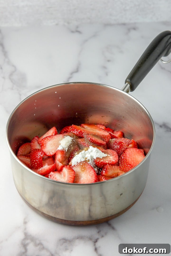 Strawberries, balsamic vinegar, sugar and corn starch in a pan