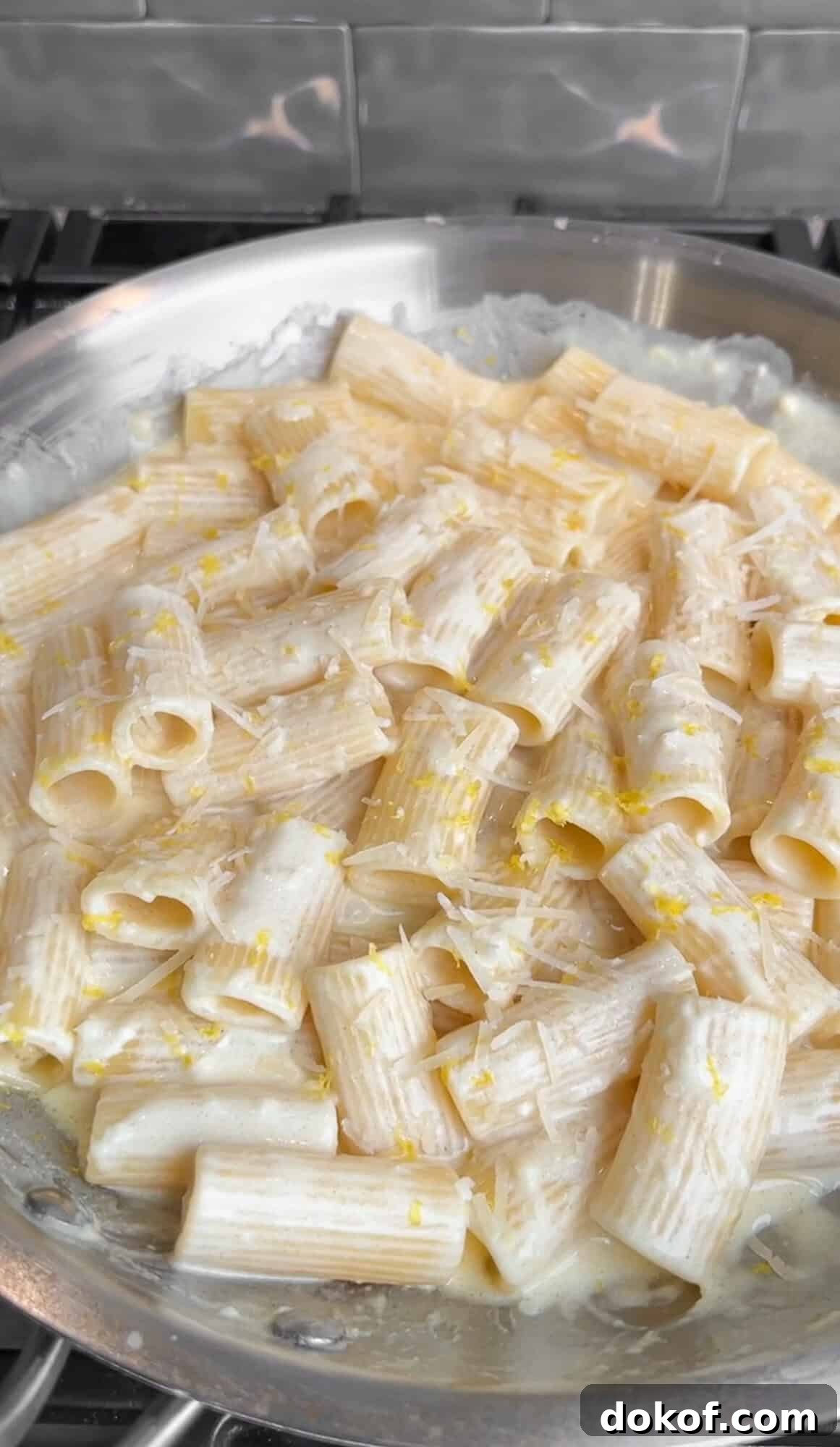 simmering the pasta to thicken the creamy lemon sauce
