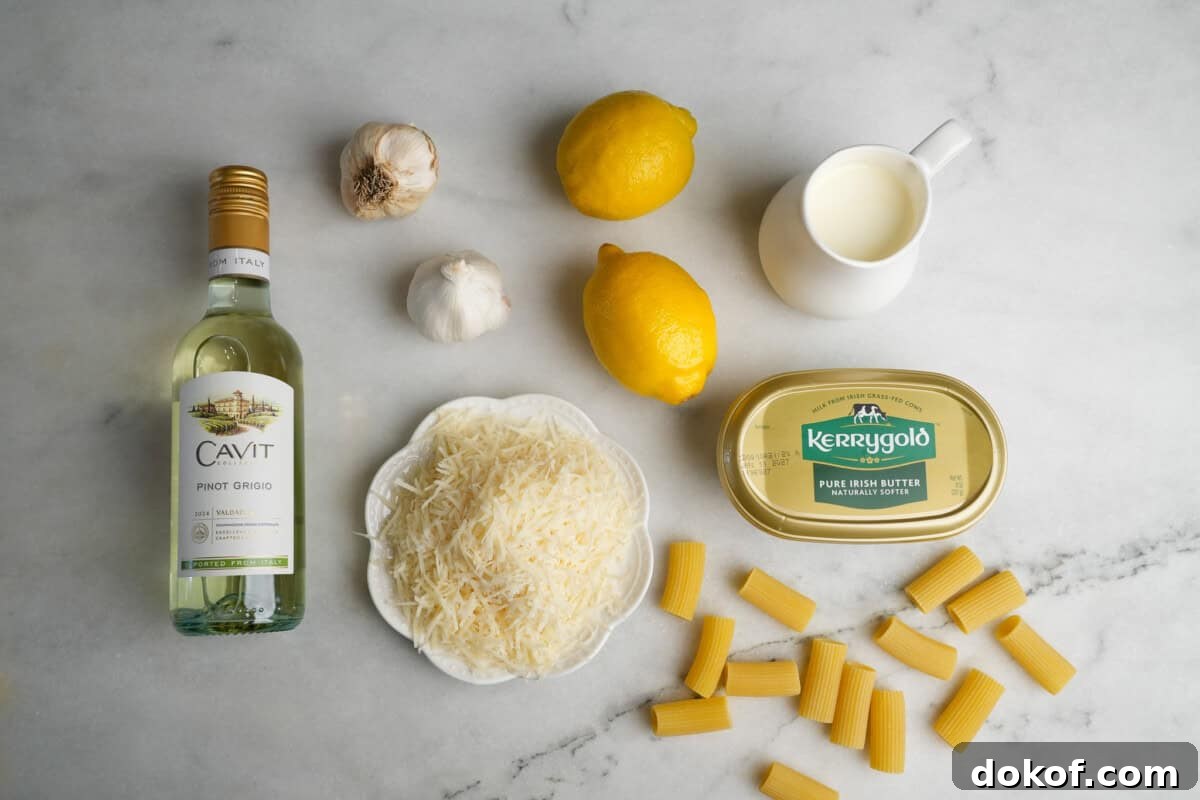 ingredients needed to make creamy lemon pasta