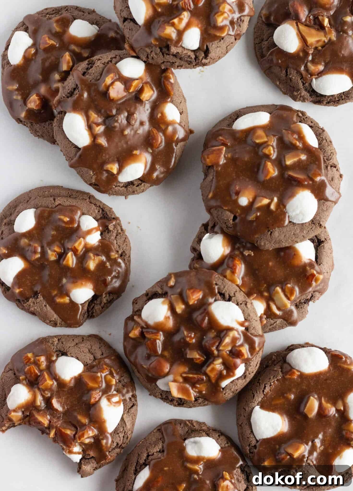Chocolate Cake Mix Cookies: 12 Irresistible Recipes You’ll Love 11 Rocky Road cookies on a white background.