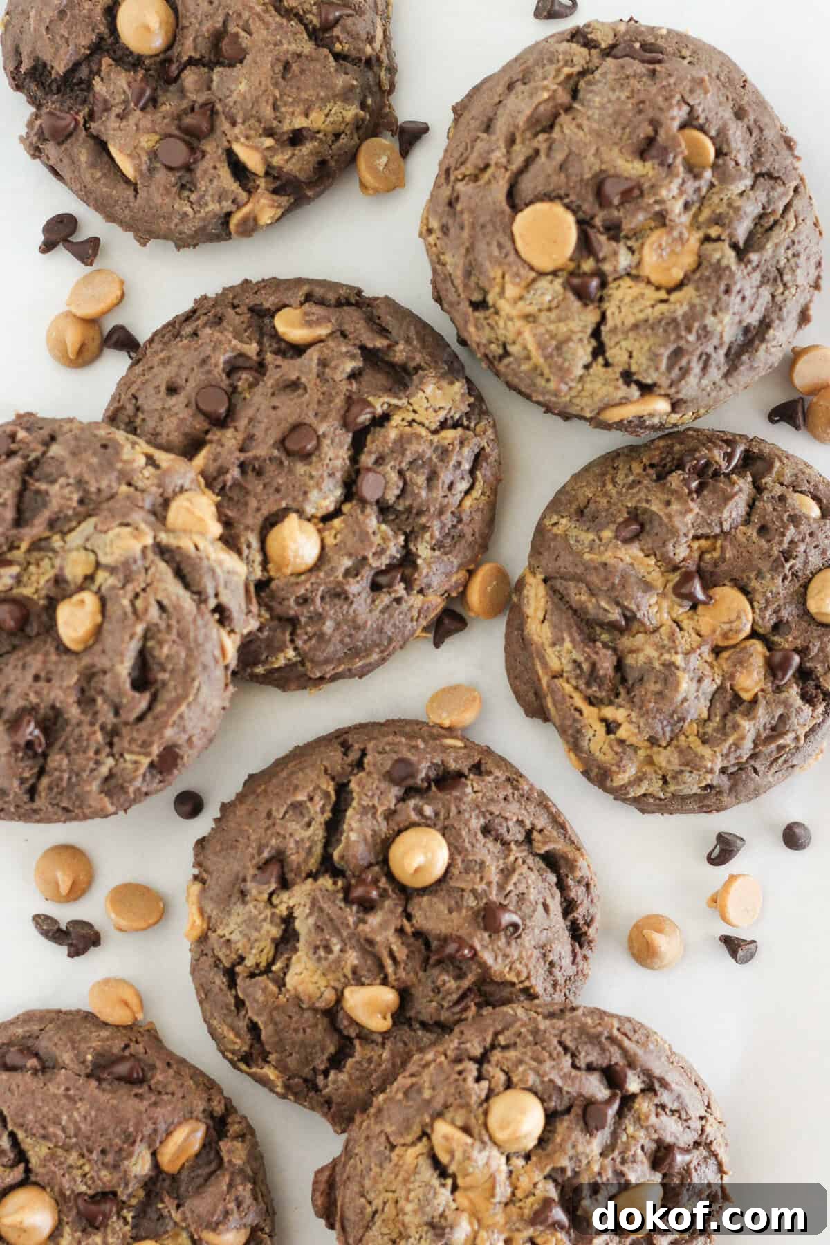 Chocolate Cake Mix Cookies: 12 Irresistible Recipes You’ll Love 21 Baked chocolate peanut butter chip cookies on a plate.