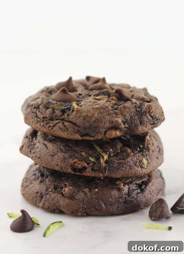 Chocolate Cake Mix Cookies: 12 Irresistible Recipes You’ll Love 24 Three chocolate cake mix zucchini cookies stacked on each other.