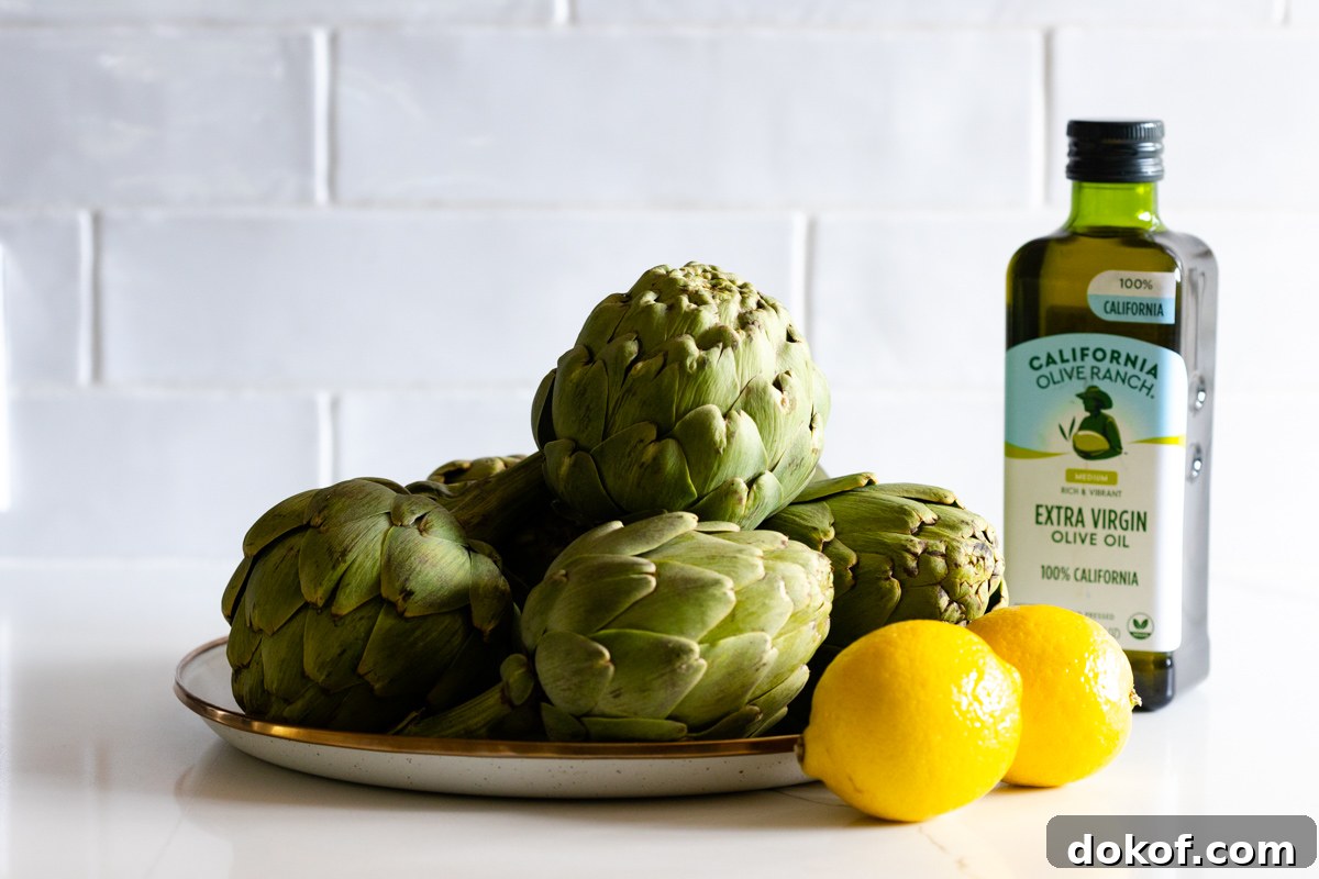 California grown artichokes, lemons and olive oil