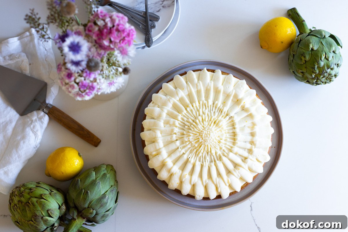 Artichoke Olive Oil Cake with Lemon Cream Cheese Frosting