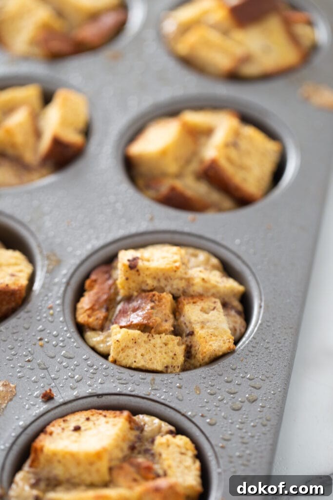 Cinnamon Roll French Toast Casserole Cups Recipe 7 Baked French toast cups are in cupcake tins.