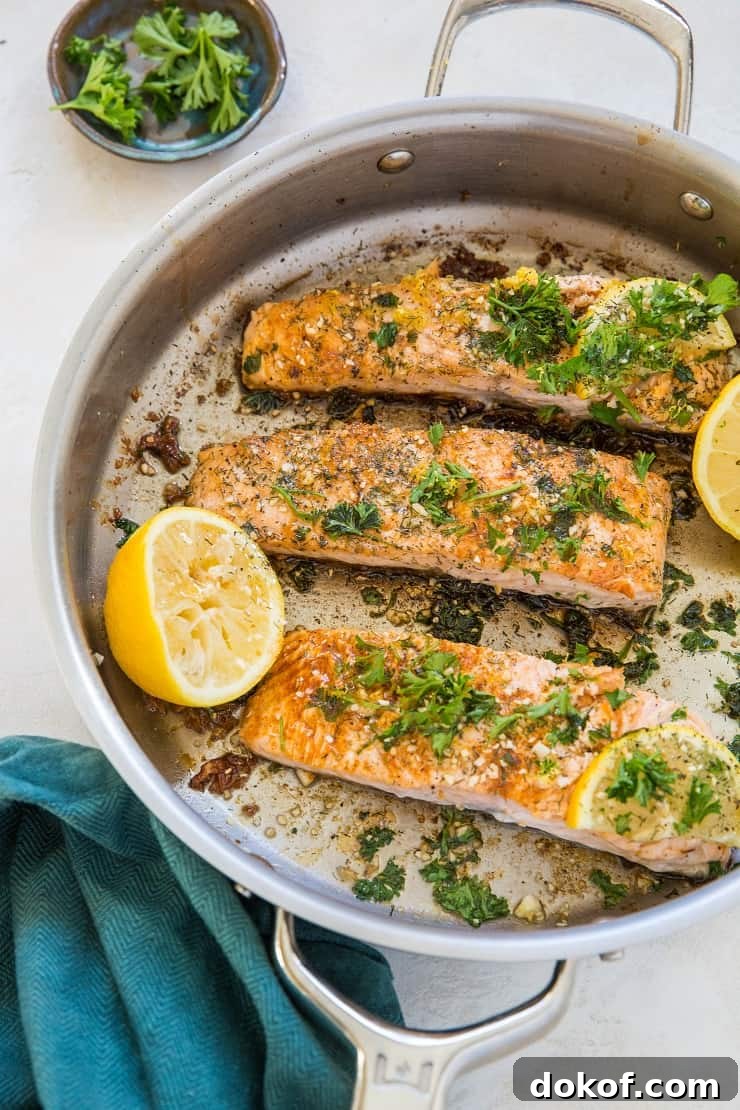 Crispy salmon fillet in a pan