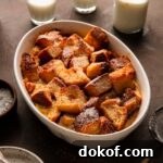 Bread pudding in a dish.