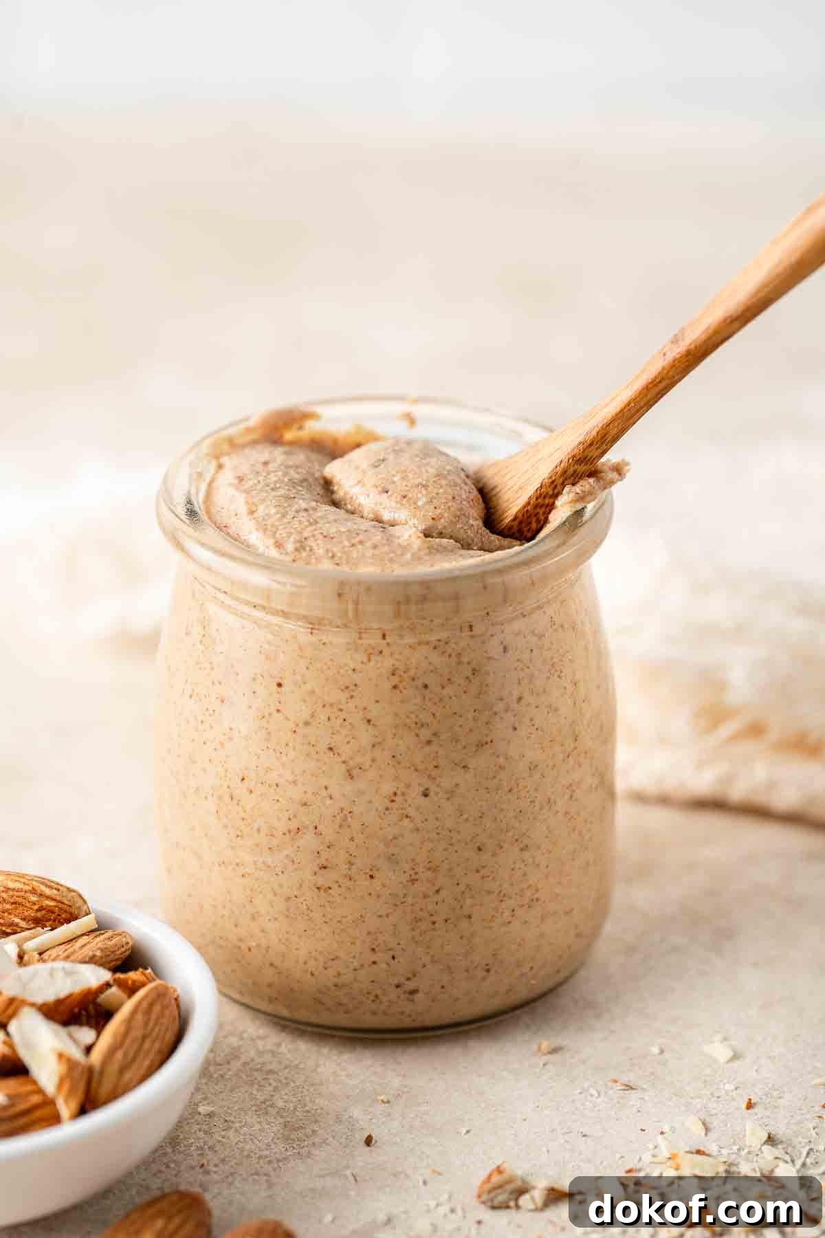 Homemade Almond Butter: Simple Recipe for Smooth, Creamy Spread 10 Almond butter in a jar with a spoon.
