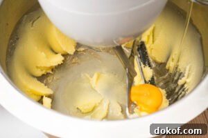 Egg and vanilla extract being added to the sugar and butter mixture