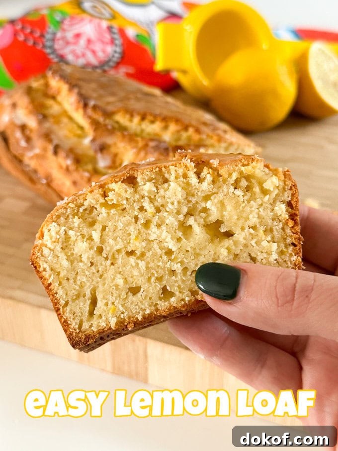 Slice of easy lemon loaf cake