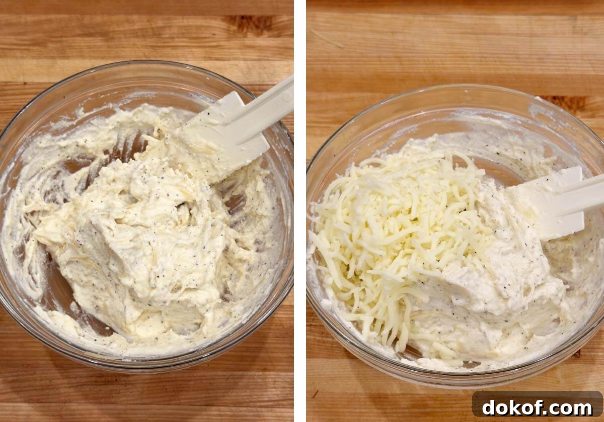 mixing cheese mixture in a bowl