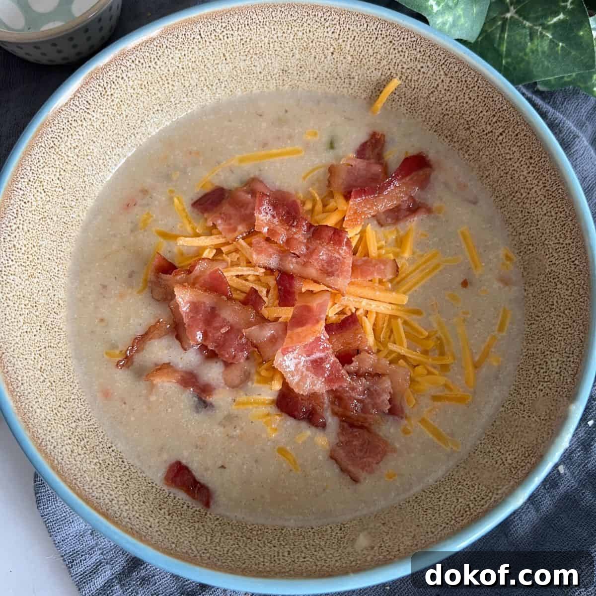 This potato soup recipe from Ree Drummond is loaded with potatoes, onions, carrots, and celery that gets blended up into a creamy rich soup.
