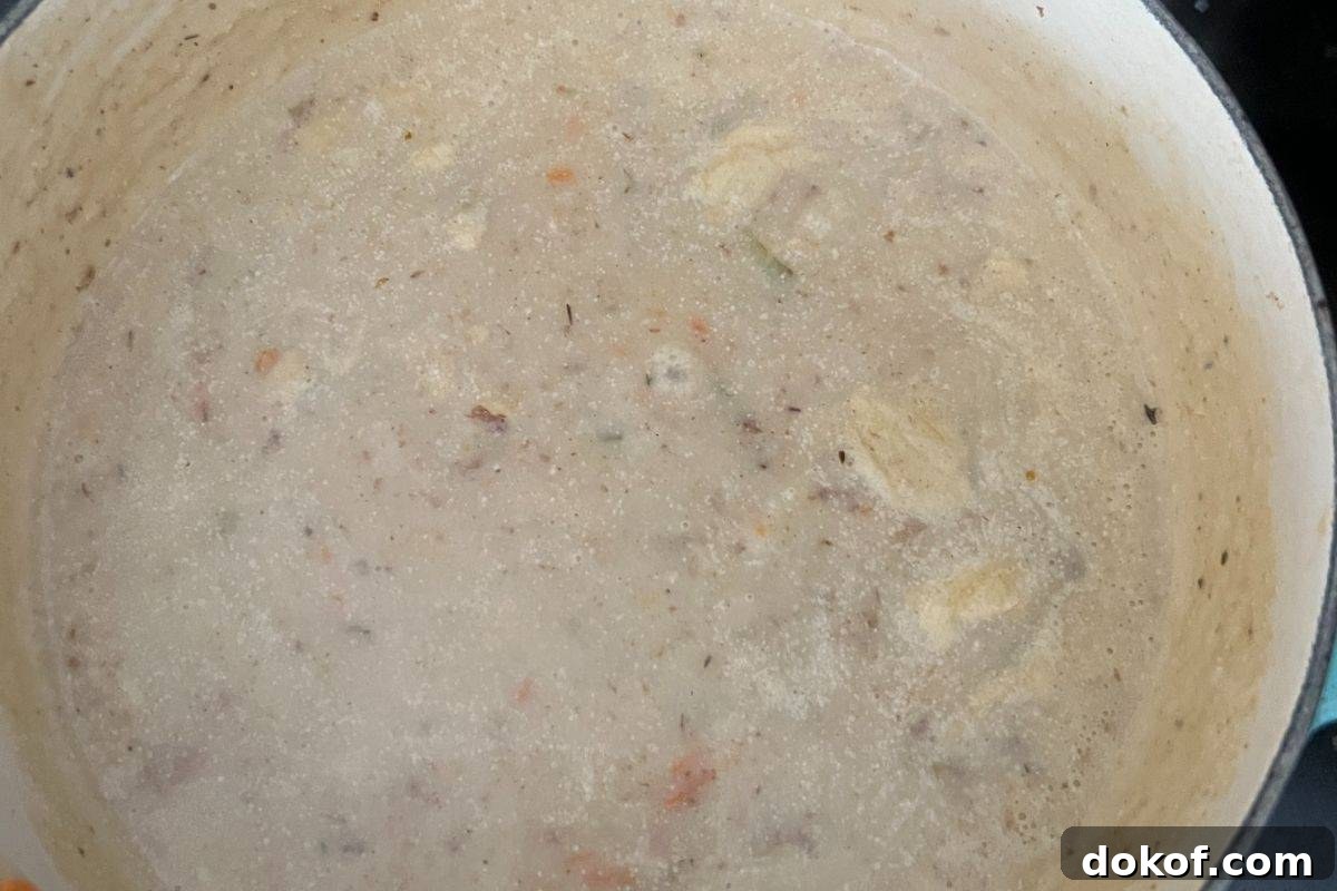 Blended potato soup combined with the rest of the potato soup.