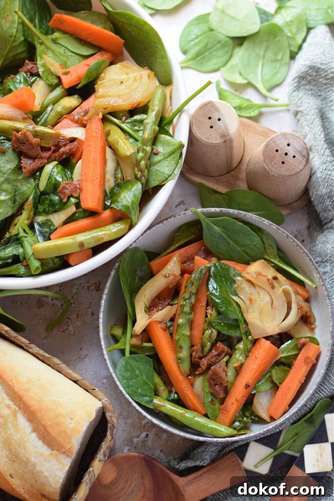 Vegetable stir fry in serving dishes.