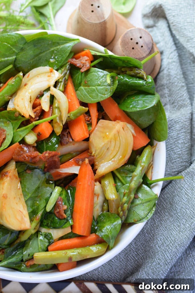 Close up of spring vegetable stir fry.