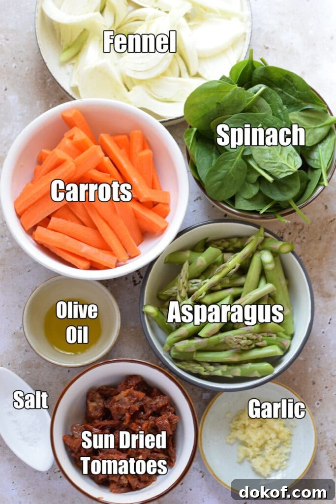 Ingredients to make a spring vegetable stir fry.