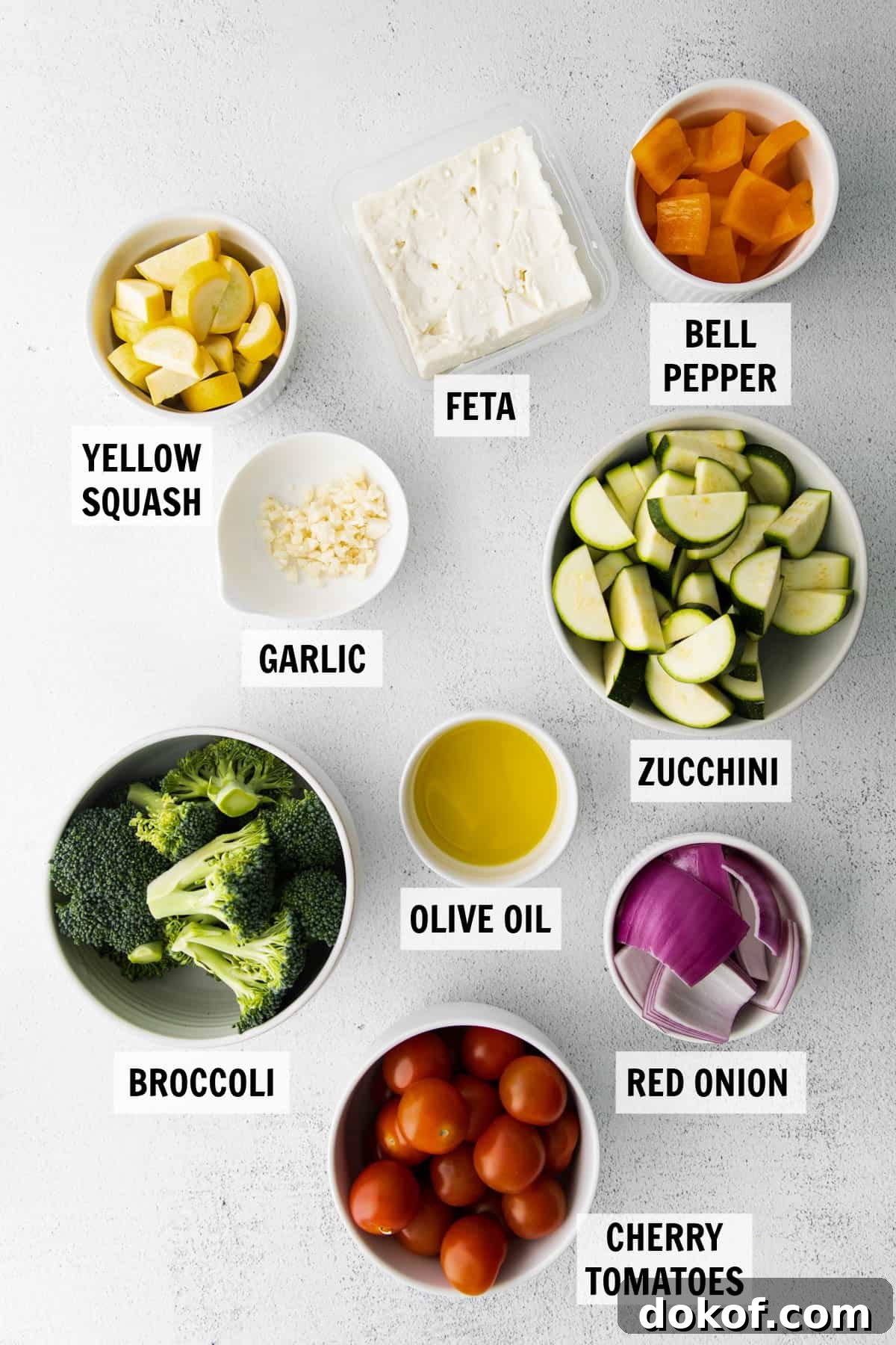 all of the ingredients for the roasted vegetables on the table