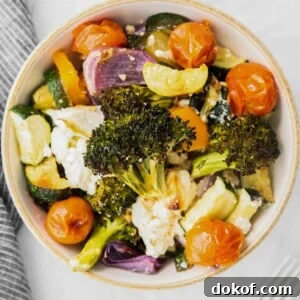 roasted vegetables with feta in a bowl