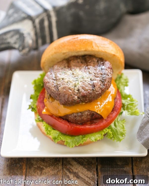 Grilled Butter Burgers | With 2 hamburger patties topped with compound butter, buttered buns and all the fixings!