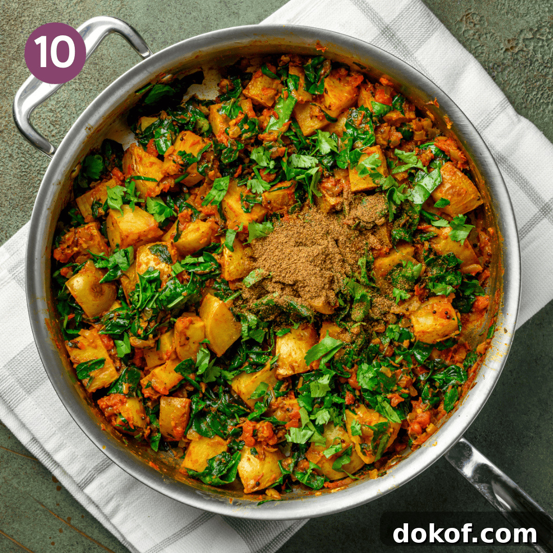 garam masala, cilantro and lemon juice added to the saag aloo.