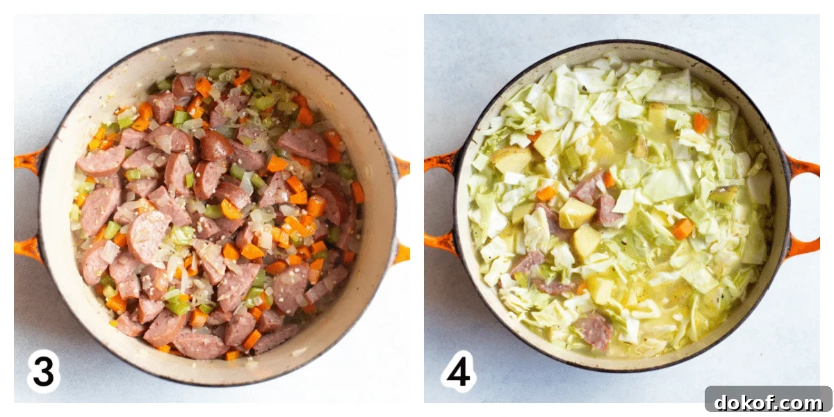 Sliced kielbasa in pan