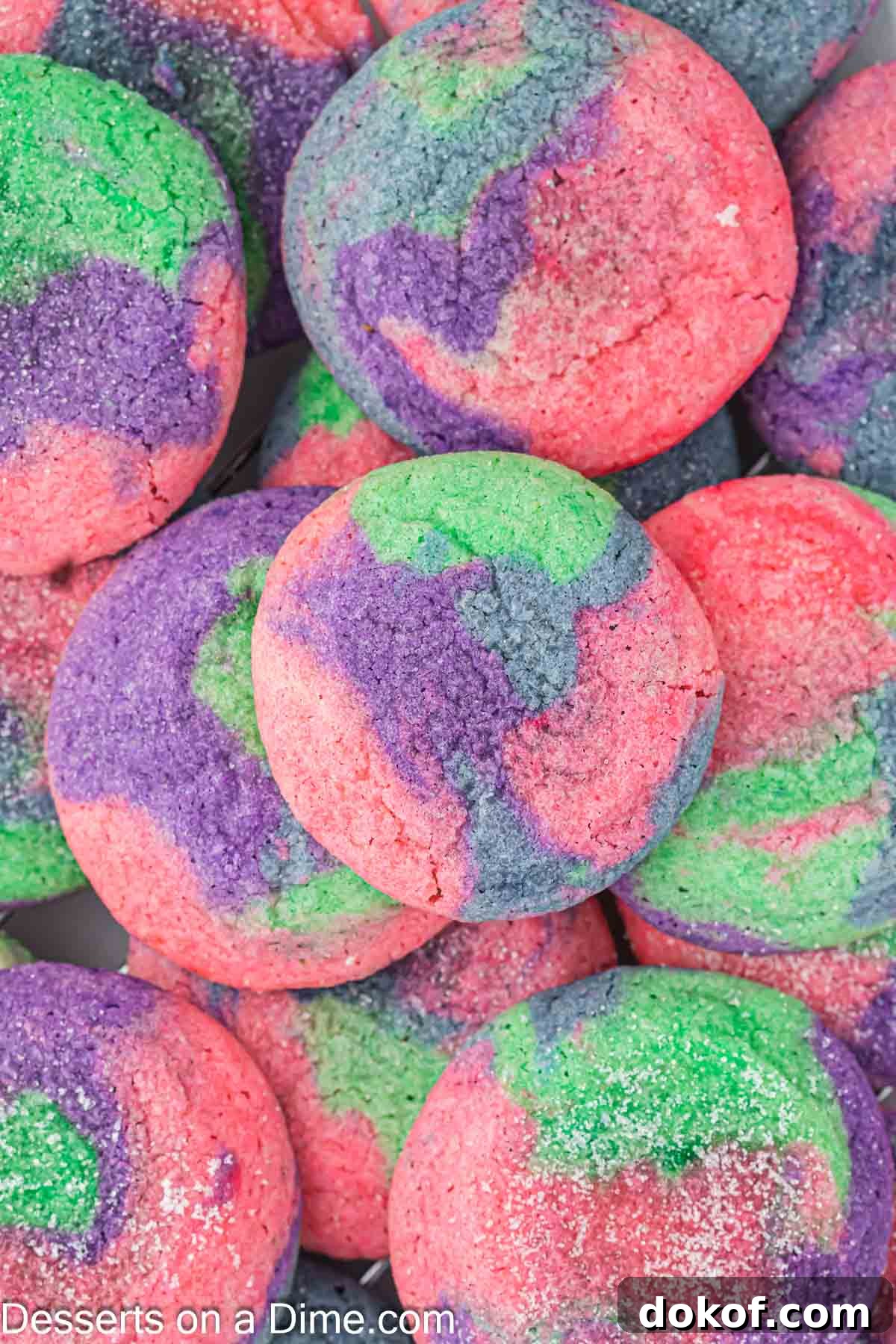 Unicorn sugar cookies in a pile.
