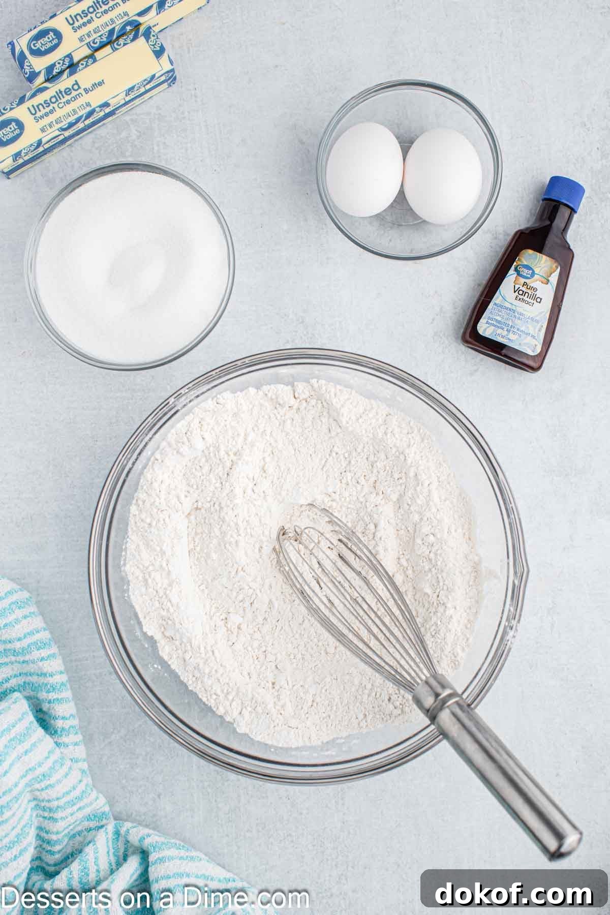 Mixing bowl with dry ingredients.