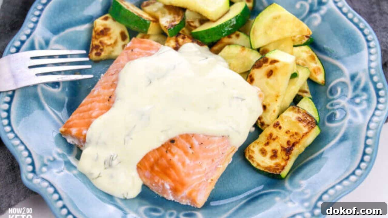 21 Quick Seafood Dinners for Busy Weeknights 5 Baked Keto Salmon With Creamy Dill Sauce