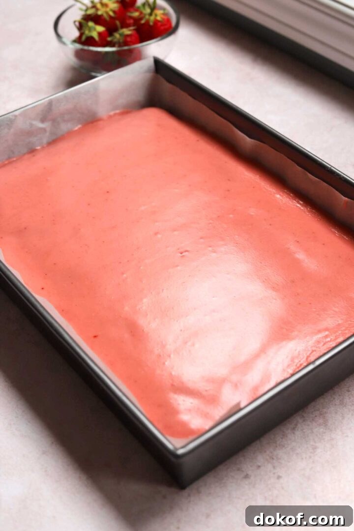 Fresh Strawberry Sheet Cake Recipe — Moist, Fruity Dessert 23 strawberry sheet cake in baking pan with strawberry icing