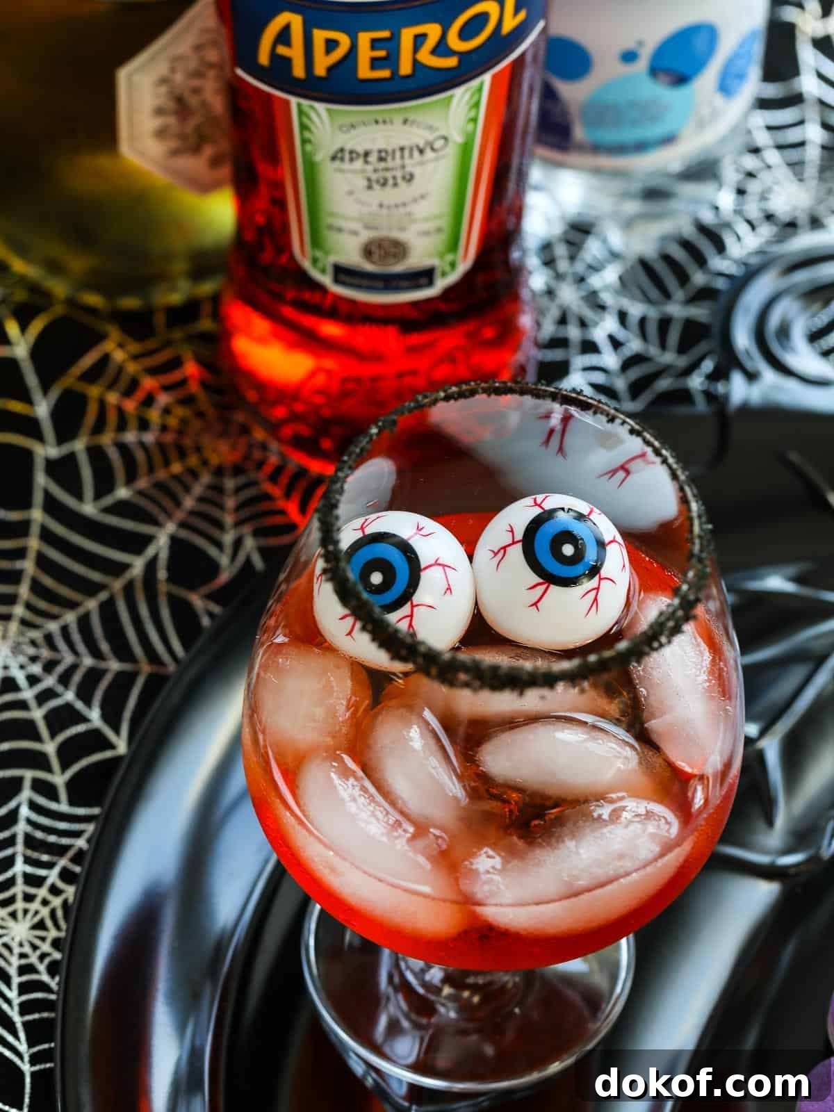 Aperol Halloween Cocktail with eyeballs