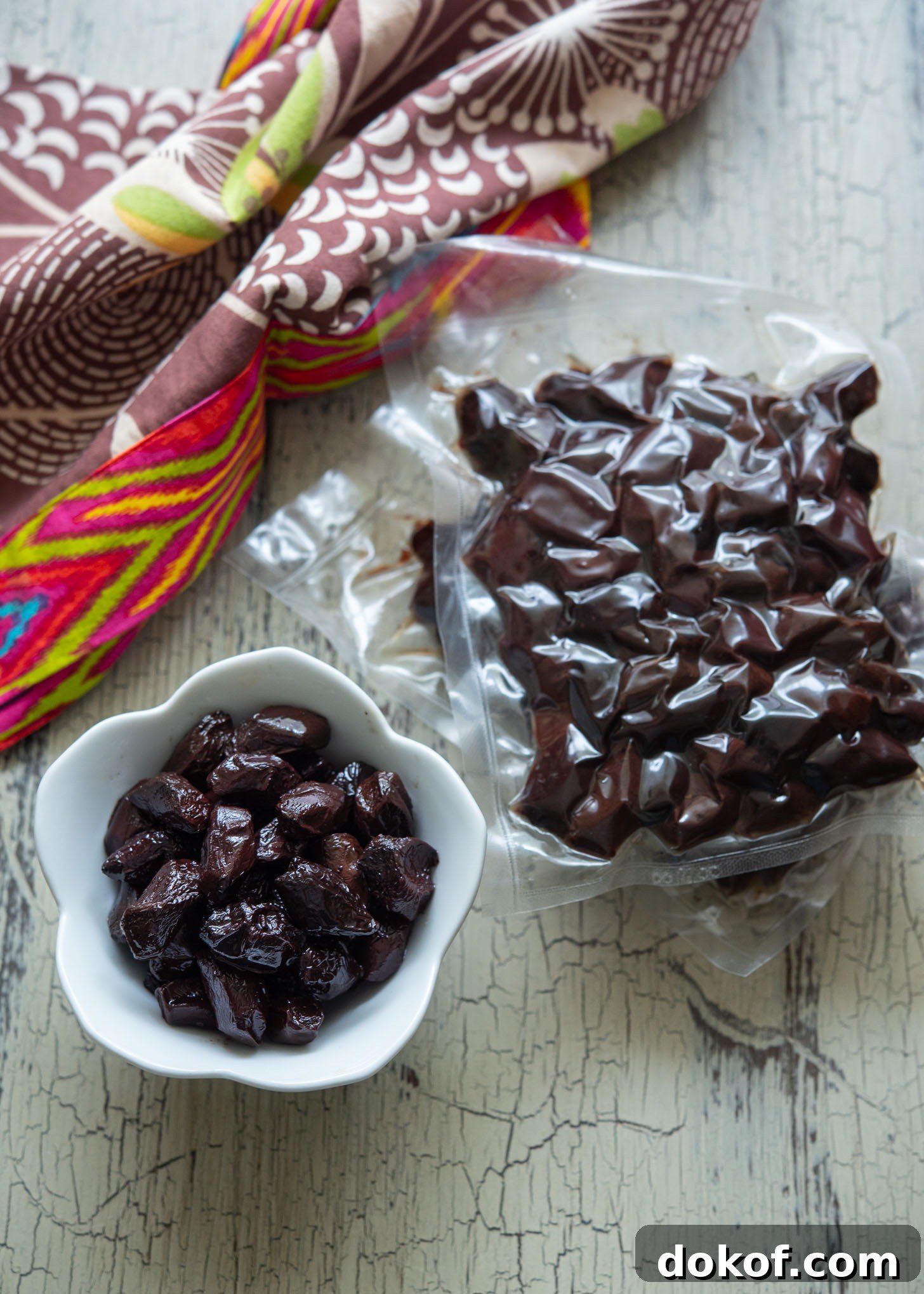 Greek organic olives in vacuum sealed bag for making olive pasta.