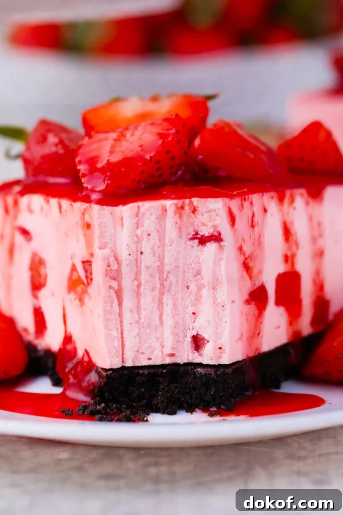 Very creamy no-bake strawberry cheesecake.