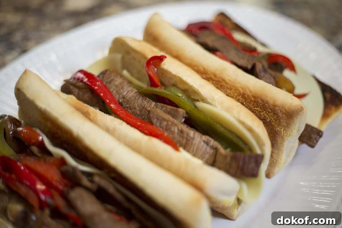 Philly Cheese Steak Sandwich Recipe with 3 sandwiches.