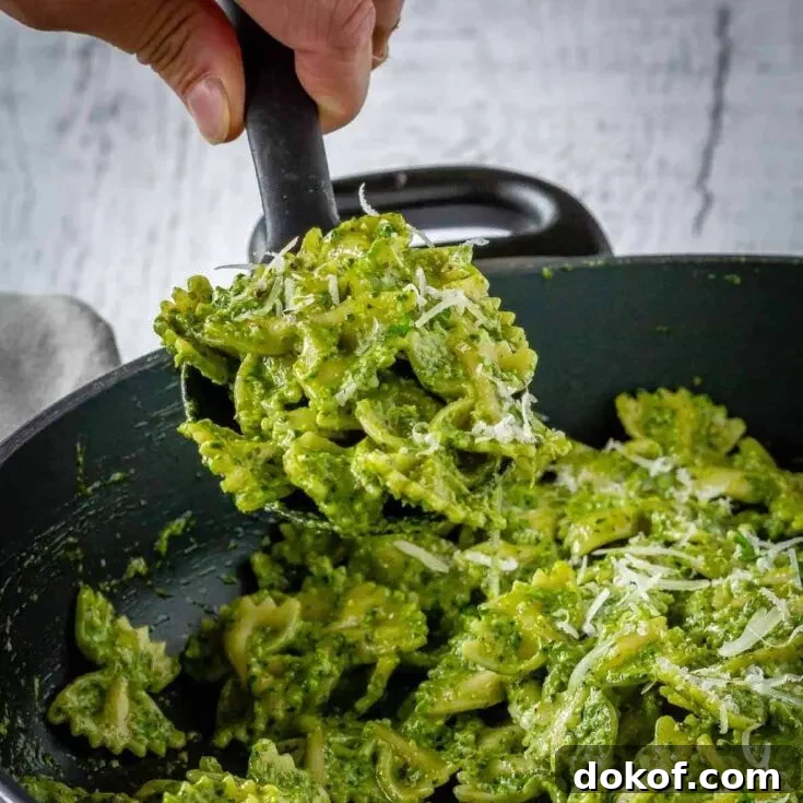 Pesto pasta sauce with farfalle pasta