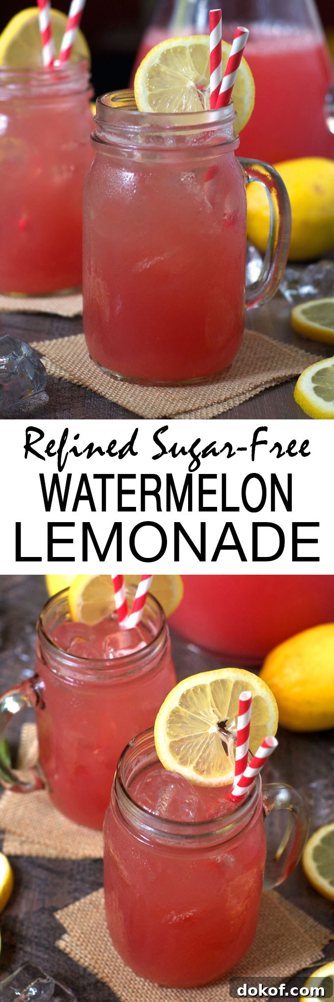 This healthy, refined sugar-free watermelon lemonade is made with only three simple, natural ingredients! Sweet, tart, and totally refreshing, it's the ultimate summer drink!