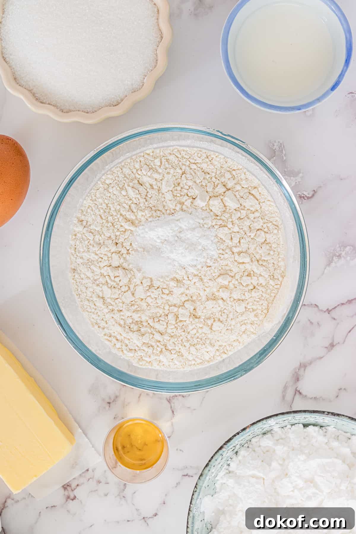 Dry cookie ingredients in mixing bowl