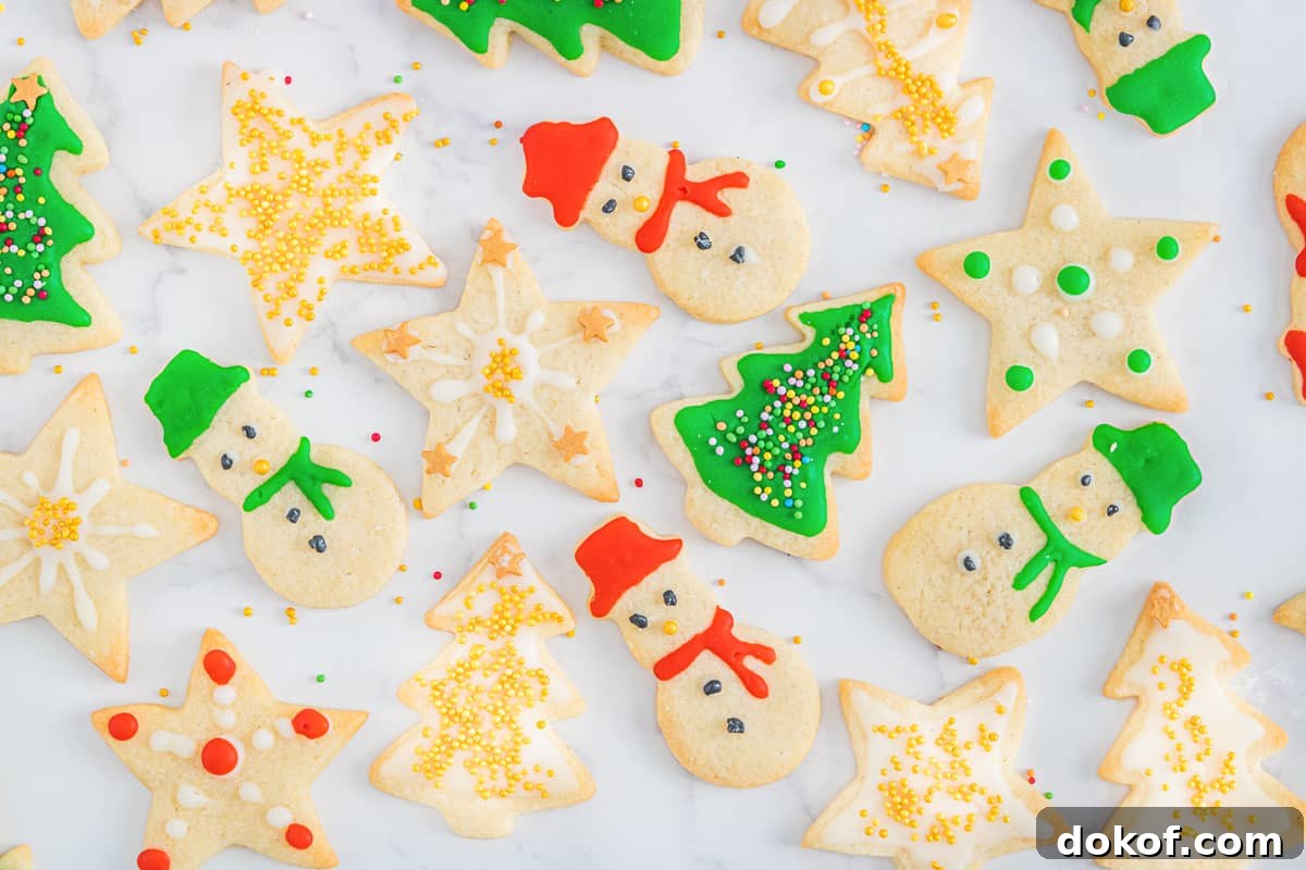 Decorated Christmas Cookies on parchment paper