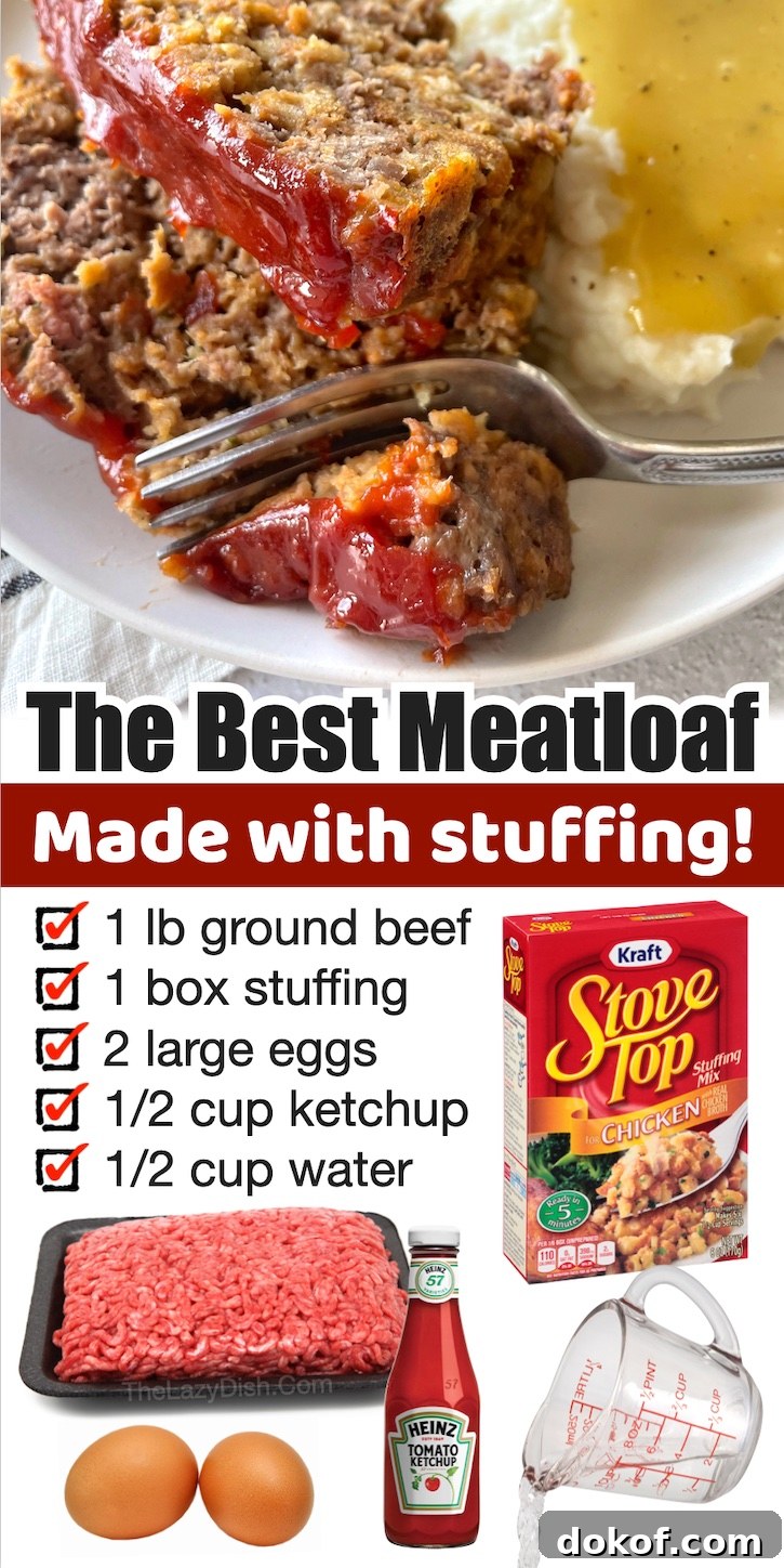 A cheap and easy ground beef dinner idea! This amazing meatloaf is made with a box of stovetop stuffing for the best weeknight meal. A classic recipe from Grandma! My entire family loves it, including my picky kids. It's made with 1 lb of ground beef, perfect for a family of four to six on a budget. Serve with mashed potatoes for the ultimate comfort food.