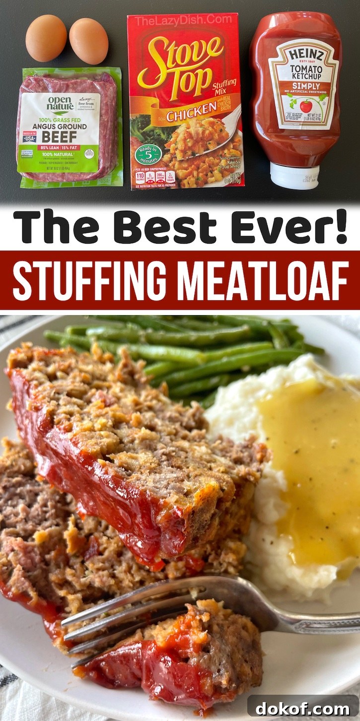 The best meatloaf recipe, ever! And it's super quick and easy to make with just a few cheap ingredients including 1 lb ground beef, 1 box of Stove Top stuffing in any flavor, 2 eggs, and 1/2 cup of ketchup. So simple and delicious! A family favorite budget meal for busy school nights. Serve with store-bought mashed potatoes to make it extra lazy. 
