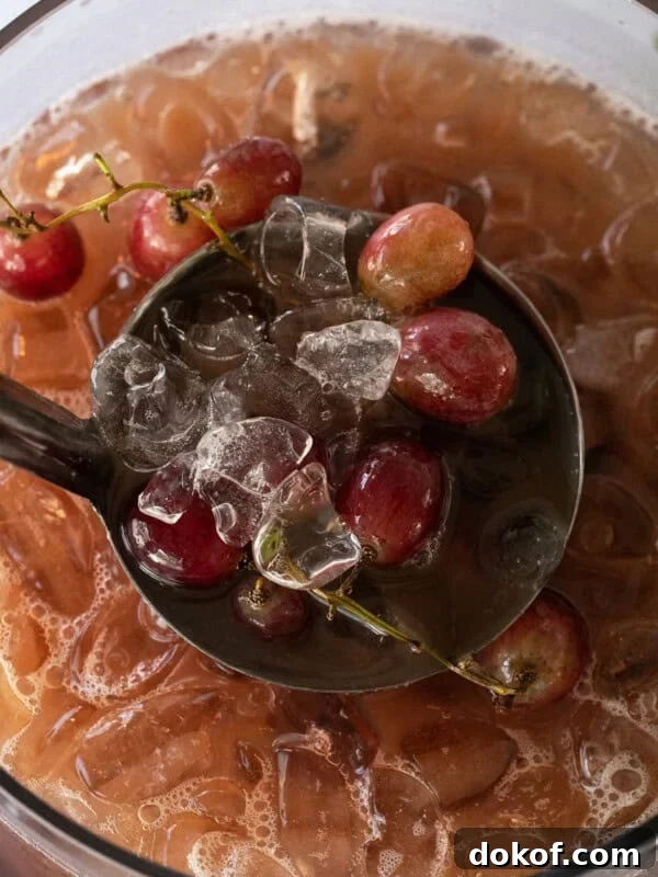 Halloween punch with grapes and ice