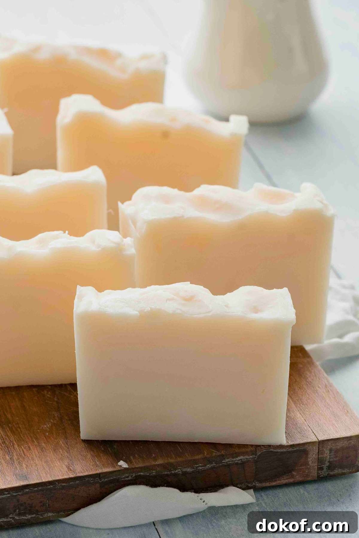 shea butter soap finished on blue wood board