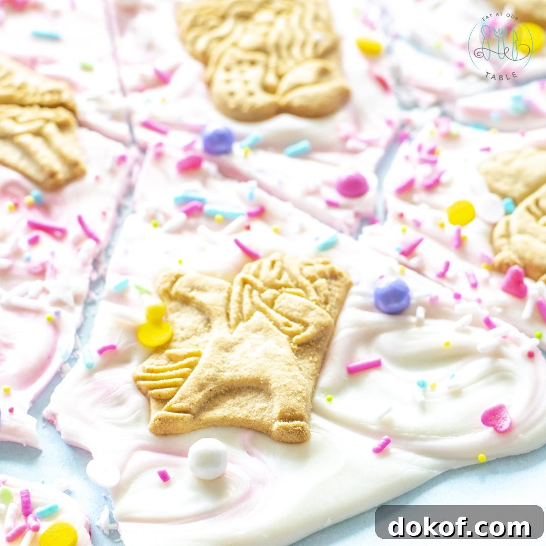 Dabacorn animal cracker on white chocolate Gluten Free Magical Cookie Unicorn Bark