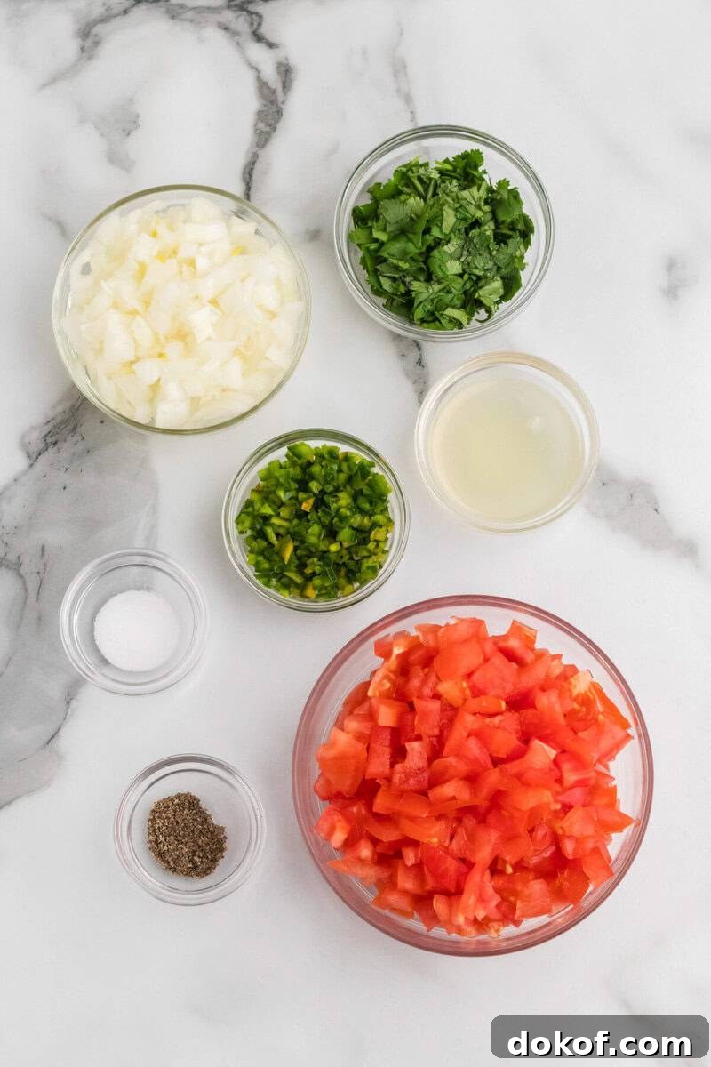 Authentic Pico de Gallo Recipe: Fresh Mexican Salsa Tutorial 4 ingredients for the Pico de Gallo.